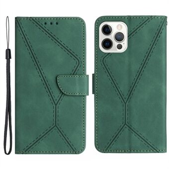 HT05 Leren Hoesje voor iPhone 15 Pro Skin-touch Flip Stand Portemonnee met Geïmpregneerde Lijn Anti-val Telefoonhoesje