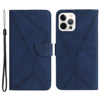 HT05 Lederen hoes voor iPhone 15 Pro Skin-touch Flip Stand Wallet, Bedrukte lijn, Anti-val telefoonhoesje.