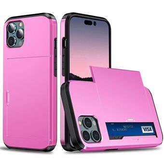 Slide Card Holder Telefoonhoesje voor iPhone 15 Pro, TPU + PC Dubbellaagse Telefoon Beschermhoes