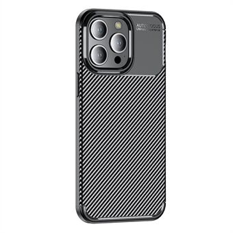 Carbonfiber-textuur telefoonhoes voor iPhone 15 Pro, flexibel TPU-telefoonhoesje tegen vallen.