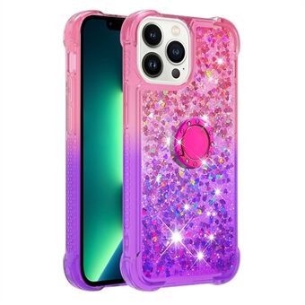 YB Quicksand Series-8 Voor iPhone 15 Pro Ring Kickstand TPU Cover Gradient Liquid Sequins Telefoonhoesje