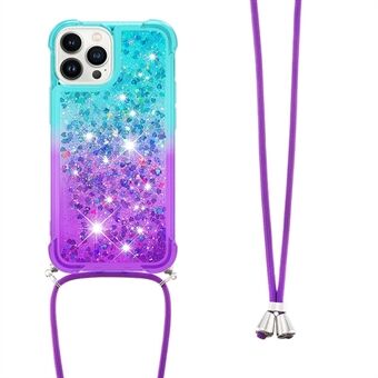 YB Quickzand Series-6 voor iPhone 15 Pro Gradient Vloeibare Pailletten Hoesje TPU Telefoonhoes met Lanyard