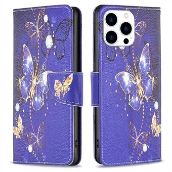 PU Leren Staande Portemonnee Hoesje voor iPhone 15 Pro, Patroon Print Volledige Bescherming Telefoonhoes