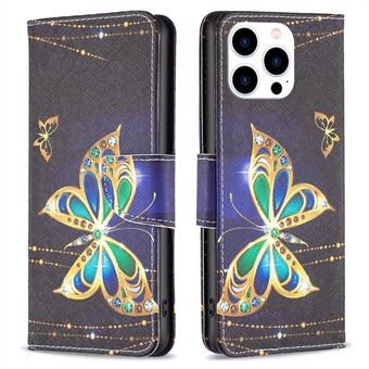 PU-leer Stand Wallet-hoesje voor iPhone 15 Pro, patroonafdrukken volledige bescherming telefoonhoes.