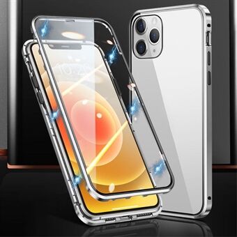 Telefoonhoesje voor iPhone 15 Pro met magnetische adsorptie, metalen frame + aan beide zijden gehard glas heldere telefoonhoes.