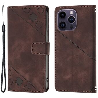 PT005 YB Imprinting Series-6 Voor iPhone 15 Pro Anti-Kras Telefoonhoesje Skin-Touch PU Lederen Standaard Portemonnee Cover