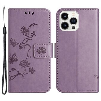 Vlinderbloem Bedrukte Leren Hoesje voor iPhone 15 Pro, Stand Portemonnee Beschermende Telefoonhoes