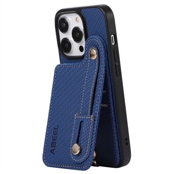 ABEEL Stijl 03 Voor de iPhone 15 Pro Carbon Fiber Textuur PU Leer+TPU Kickstand Hoesje Met RFID Blokkerende Kaarthouder Telefoonhoesje