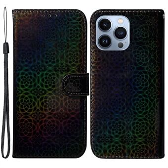 Schitterend Bloemenpatroon Portemonnee Hoesje voor iPhone 15 Pro, Staand PU Lederen Telefoonhoes