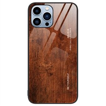 Voor iPhone 15 Pro Houtnerfpatroon Gehard Glas + TPU Hoes Anti-kras Telefoonhoesje