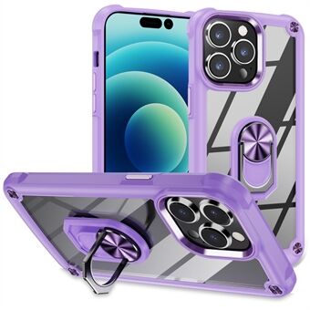 Voor iPhone 15 Pro Beschermende Kickstand Hoesje met Legering Lens Frame PC + TPU Telefoonhoesje