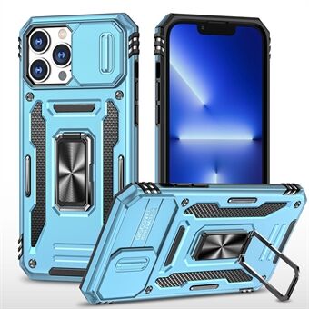 Armor-serie voor iPhone 15 Pro schuifcamera deksel telefoonhoesje metalen kickstand PC+TPU cover