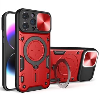 Voor iPhone 15 Pro Schuifcamera Deksel PC+TPU Achterkant Hoesje met Draaibare Stand