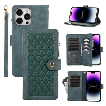 Voor iPhone 15 Pro Zipper Pocket Telefoonhoesje met Meerdere Kaartsleuven, Splice-stijl PU-leren Hoesje.