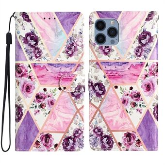 Voor iPhone 15 Pro Stand Telefoonhoesje Patroonafdrukken PU Leren Portemonnee Hoesje met Riem