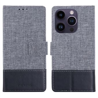 MUXMA MX102 voor iPhone 15 Pro Canvas PU Leren Splice Hoesje met Standaard Portemonnee Beschermende Telefoonhoes