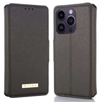 MUXMA MX115 voor iPhone 15 Pro Flip Telefoonhoesje PU Lederen Standaard Portemonnee Kruis Textuur Telefoonhoesje