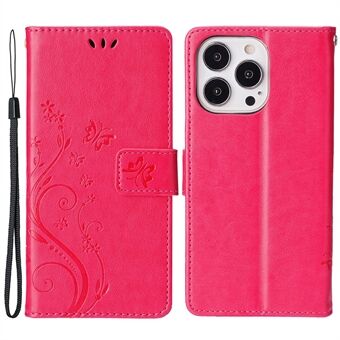 Voor iPhone 15 Pro Telefoonbeschermer Hoesje met bedrukte vlinders, PU-leer, portemonnee en standaard met bandje.