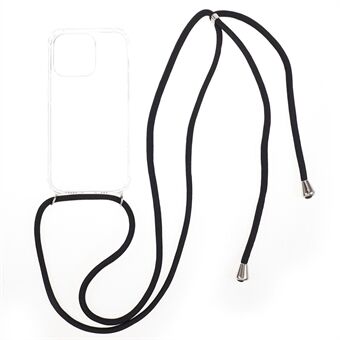 Voor iPhone 15 Pro Anti-val Terughoes Dikke Vierhoekige Transparante TPU-telefoonhoes met Lanyard.