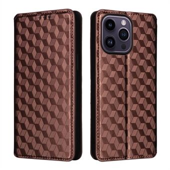 Portemonnee telefoonhoesje met standaard voor iPhone 15 Pro, PU-leer + TPU-ruitjespatroon bedrukte cover