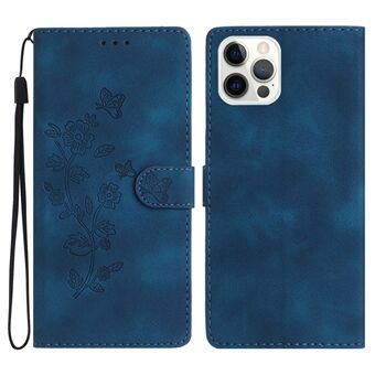 Voor iPhone 15 Pro Anti-val Telefoonhoesje Bloem Gedrukt Leren Portemonnee Stand Cover