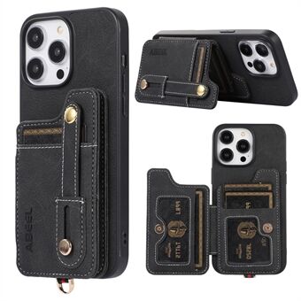 ABEEL Stijl 01 voor iPhone 15 Pro Kickstand Kaarthouder Hoesje Litchi Textuur PU Lederen coating TPU+PC Telefoonhoes.