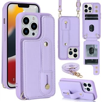 Voor iPhone 15 Pro PU lederen gecoate TPU telefoonhoes met kaartsleuven, standaard en schouderriem.