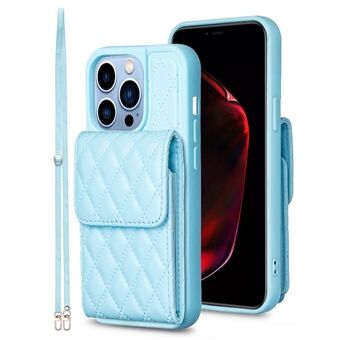 Voor iPhone 15 Pro Bedrukte PU Leren Coating TPU Telefoonhoes Verticale Kaartsleuf Staande Cover