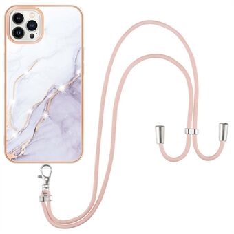 YB IMD-serie 9 voor iPhone 15 Pro Elektrolytisch tpu-telefoonhoesje IMD marmerpatroon met lanyard