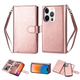 9 kaartsleuven standaard telefoonhoesje voor iPhone 15 Pro, afneembaar PU-leer telefoonportemonneehoes.