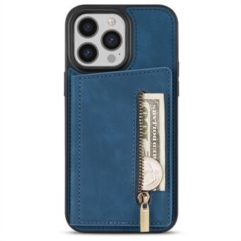 Voor iPhone 15 Pro Wallet Ritsvak Hoesje PU Lederen gecoate TPU Standaard Telefoonhoes