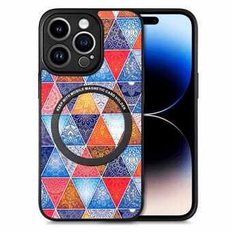 Mobiele telefoonhoesje voor iPhone 15 Pro, PC+TPU+PU lederen beschermhoes met metalen ring.