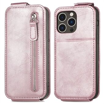 Verticaal Flip Hoesje voor iPhone 15 Pro Krasbestendig PU Lederen Standaard Telefoon Portemonnee Cover