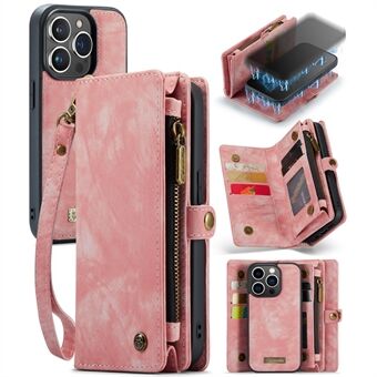 CASEME 008-serie voor iPhone 15 Pro Ritszakportemonnee Standhoes Afneembare Lederen+TPU-telefoonhoes.