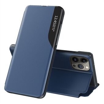 Flip Stand PU Leren Telefoonhoesje voor iPhone 15 Pro Bekijkvenster Volledige Bescherming Telefoonhoesje
