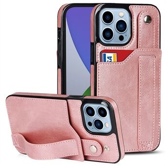 Voor iPhone 15 Pro Retro PU Leren Gecoate TPU Telefoonhoes met RFID Blokkeerfunctie, Kaarthouder, Polsbandje en Kickstand Cover.