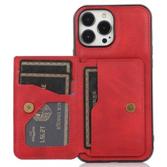 Voor de iPhone 15 Pro Card Holder Kickstand Telefoonhoesje PU Leer + TPU Anti-kras Telefoonbeschermhoesje