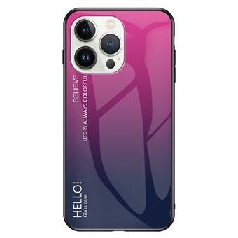 Voor iPhone 15 Pro getemperd glazen achterkant hoesje met PC+TPU-druipkleurig ontwerp.