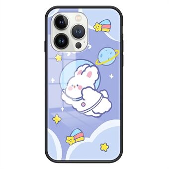 Voor iPhone 15 Pro Patroonafdrukt Telefoonhoesje van Gehard Glas+PC+TPU Beschermende Hoes