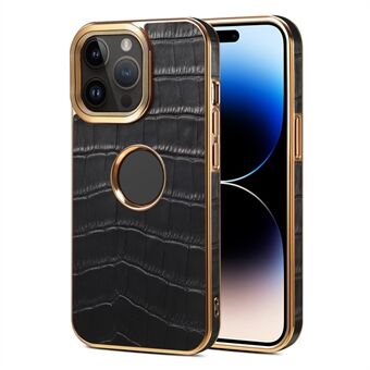 Echt koeienleer Telefoonhoesje voor iPhone 15 Pro PC+TPU Electroplating Telefoonhoesje met Logoweergave.