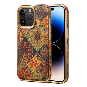 Voor de iPhone 15 Pro Bloemenpatroon Kickstand Cover PU Leren Gecoate PC+TPU Kaarthouder Telefoonhoesje.