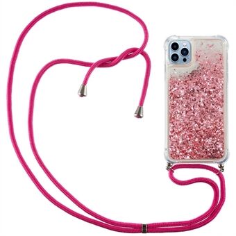 Voor iPhone 15 Pro Gradient Liquid Sequins Case TPU Telefoonhoes met Lange Strap