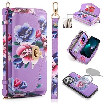 POLA Stijl 001 voor iPhone 15 Pro PU-leren portemonnee-telefoonhoes met bloemenpatroon, RFID-blokkering en afneembare telefoonhoes.