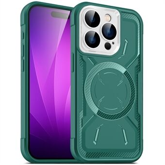 Voor iPhone 15 Pro PC+TPU schokbestendige telefoonhoes met magnetische achterkant en cameralensfolie.