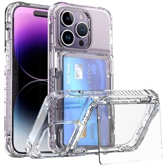 Voor iPhone 15 Pro Kickstand Kaarthouder Transparante PC + TPU Telefoonhoes Stofdichte Mobiele Telefoonhoes