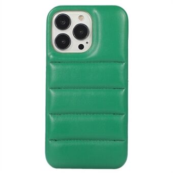 Voor iPhone 15 Pro Krasbestendige PU Leren Gecoate PC Telefoonhoes Down Jacket Achterkant Case.