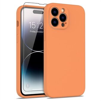 Voor iPhone 15 Pro Valbescherming Vloeibare Siliconen Telefoonhoesje met Gehard Glas Schermfolie