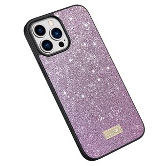 SULADA Rugbeschermer voor iPhone 15 Pro, PU-leren gecoate PC + TPU-glittersequins telefoonhoesje.