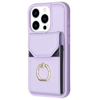 BF29 Voor iPhone 15 Pro Kaarthouder Hoesje Portemonnee Telefoonhoesje PU Leer+TPU Telefoonhoesje met Ring Kickstand