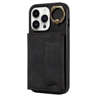 Skin-touch PU leder+TPU hoesje voor iPhone 15 Pro telefoonhoesje met standaard en kaarthouder.